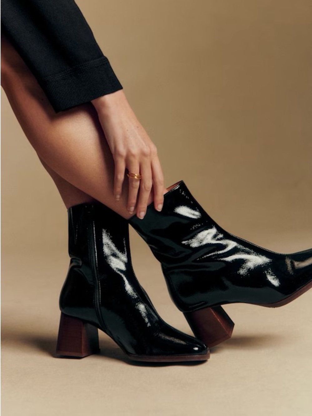 Sezane Black Patent Ankle Boots